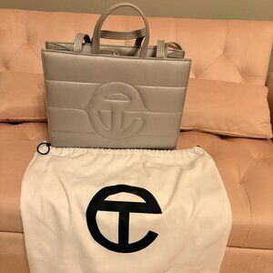 ** New with Tags**TELFAR Medium Puffer Shopping Bag - Silver/ Light Gray
